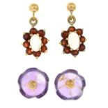 Six pairs of gem-set earrings.Two pairs with hallmarks for 9ct gold,