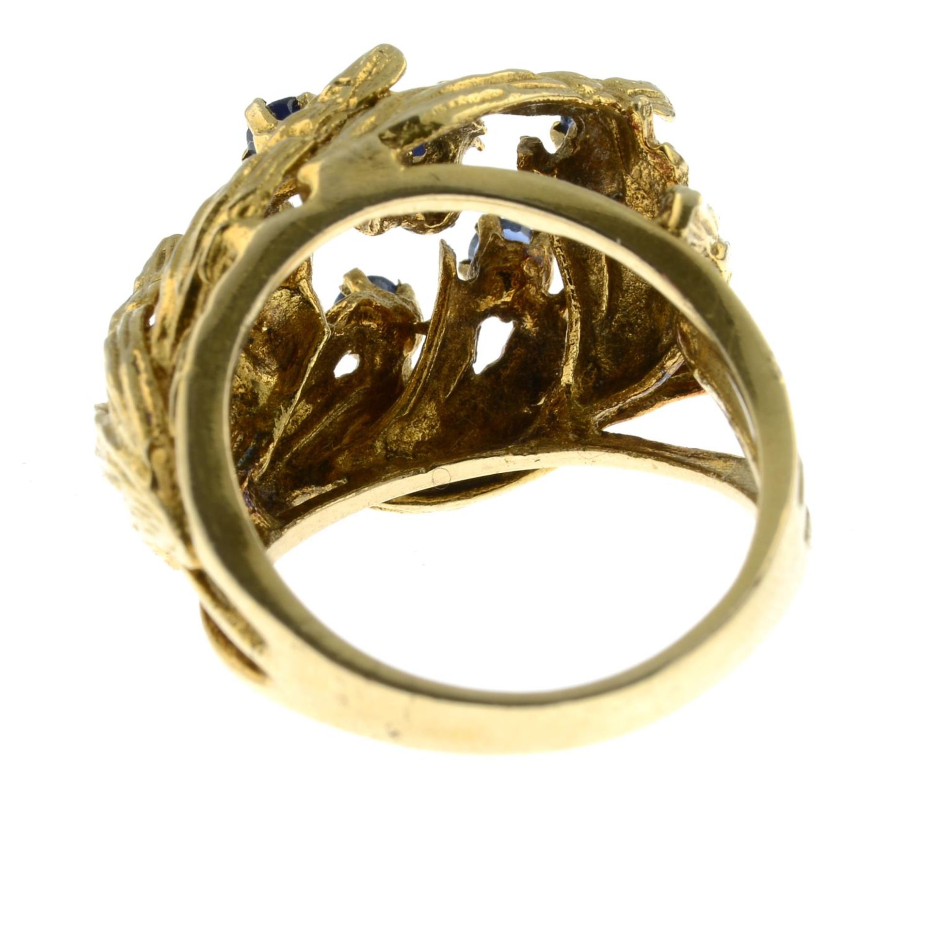 A 1970s 9ct gold sapphire cocktail ring.Hallmarks for London, 1970. - Image 2 of 2