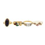 A 9ct gold Blue John ring and three further rings.One with partial hallmarks for 1997,