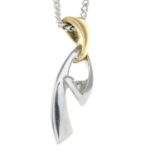 A diamond bi-colour pendant, with 9ct gold chain.Pendant stamped 9K.