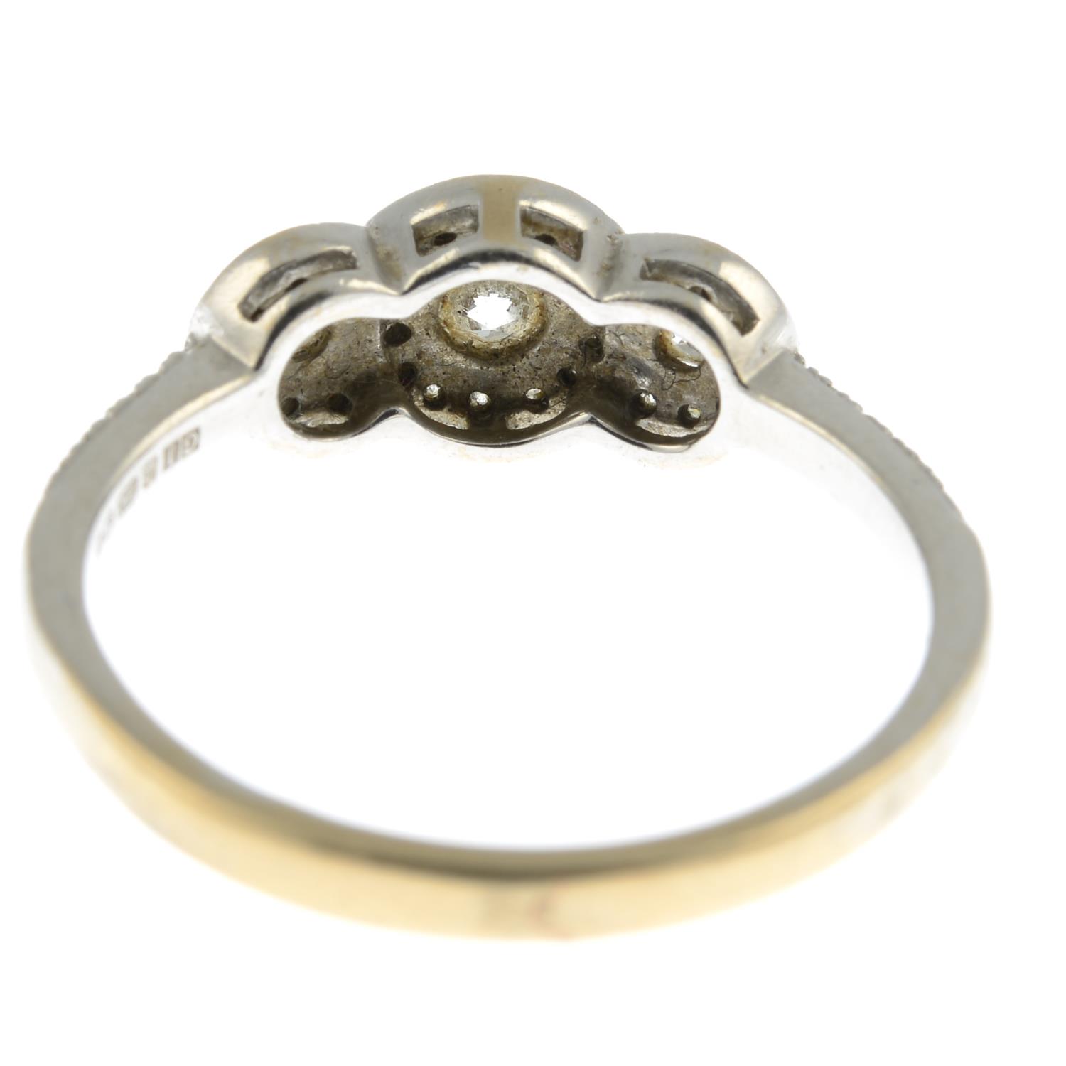 An 18ct gold diamond graduated triple cluster ring.Total diamond weight 0.50ct, - Image 3 of 3