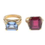 9ct gold blue synthetic spinel single-stone ring,