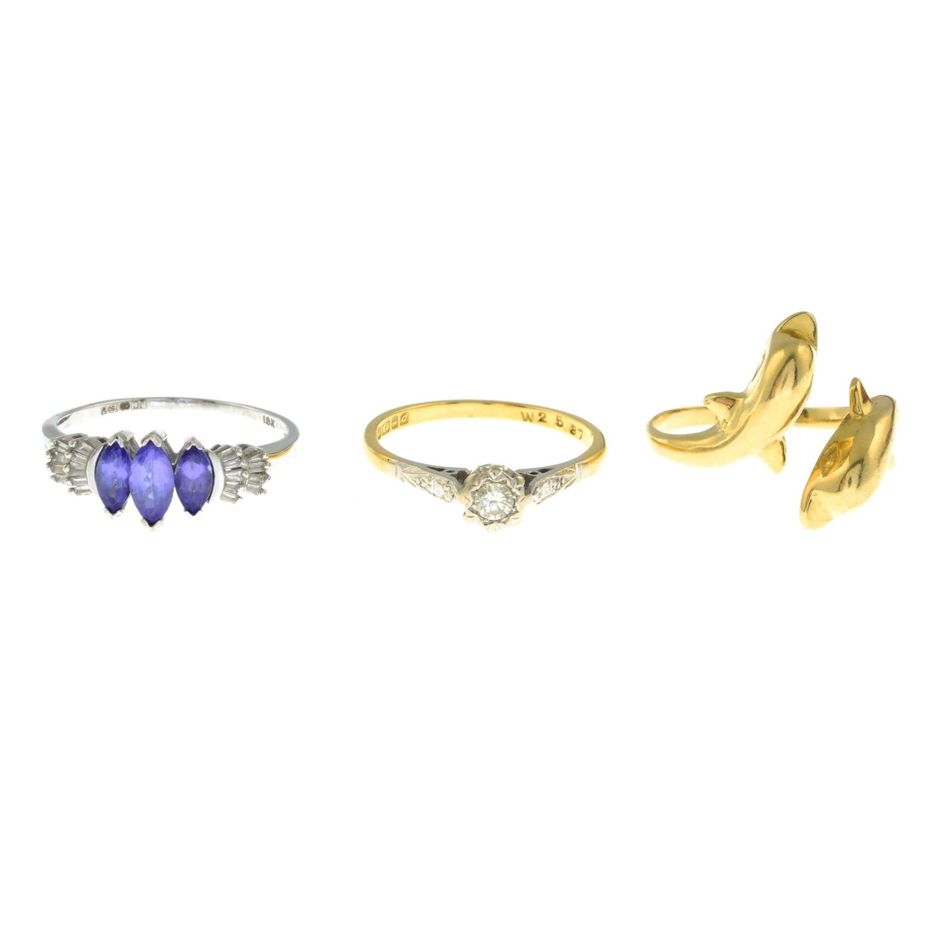 18ct gold iolite and diamond ring,