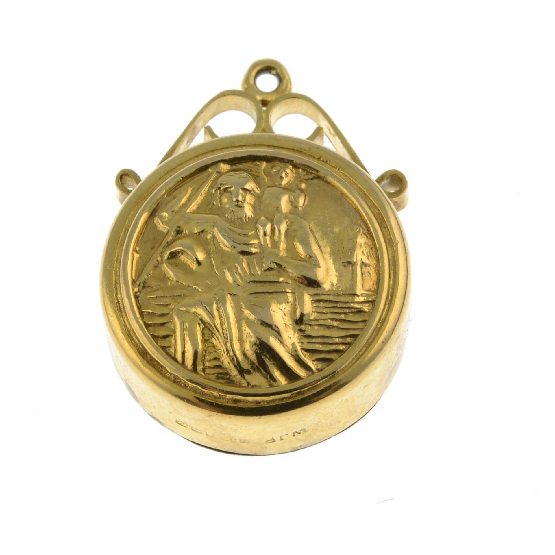 A 9ct gold compass pendant, with St. - Bild 2 aus 2
