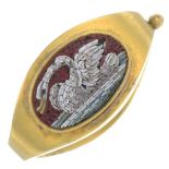 A micro mosaic ring, designed to depict a swan.Inner diameter 2cms.