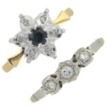 18ct gold sapphire and diamond floral cluster ring,