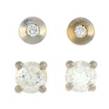 Two pairs for diamond earrings.Estimated total diamond weight 0.50ct, I-J colour, P1-P2 clarity.