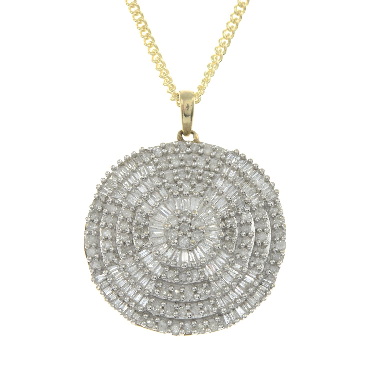 A 9ct gold diamond pendant, with 9ct gold chain.Estiamted total diamond weight 1.50cts.