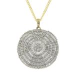 A 9ct gold diamond pendant, with 9ct gold chain.Estiamted total diamond weight 1.50cts.