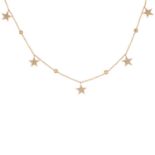 A diamond star and spacer necklace.Total diamond weight 0.37ct, stamped to clasp.