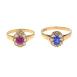 9ct gold blue and colourless paste cluster ring,