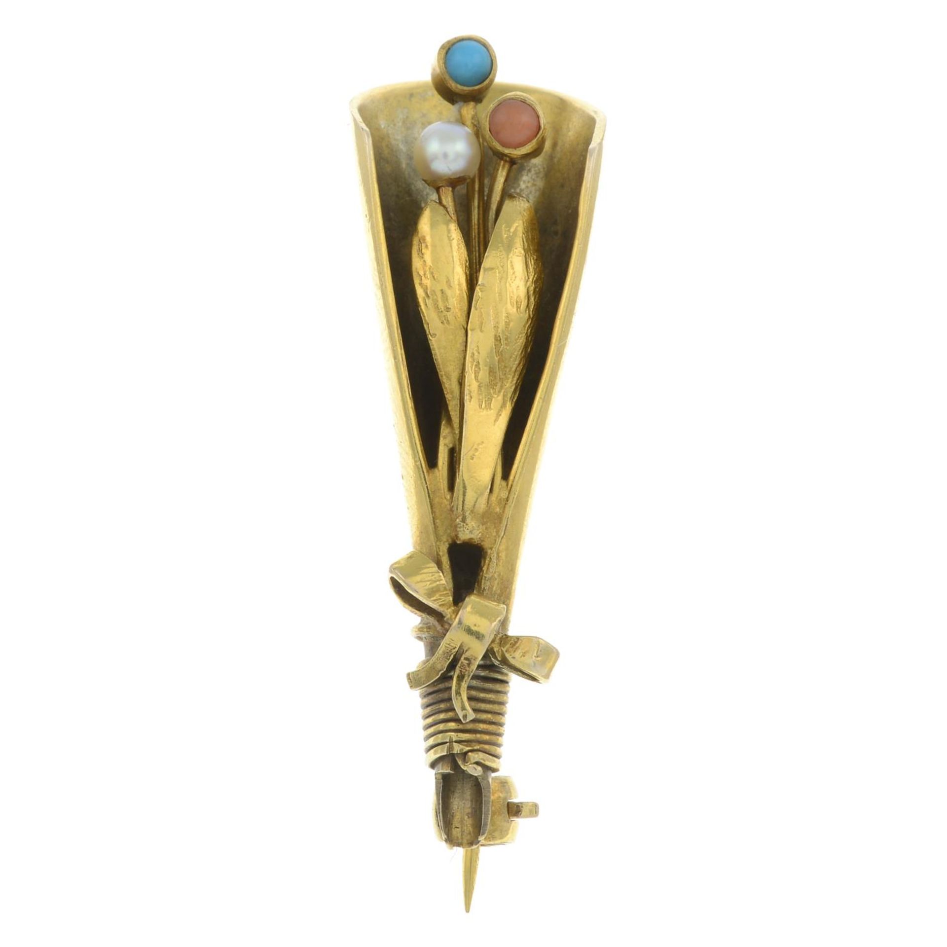 A mid 20th century 9ct gold floral bouquet brooch,