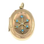 An early 20th century turquoise and split pearl locket pendant.