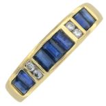 A sapphire and brilliant-cut diamond band ring.Stamped 18k.Ring size O.