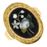 A hardstone floral pietra dura dress ring.Stamped 585.Ring size L.