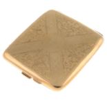 A 9ct gold cigarette case, with engraved scrolling foliate motif.