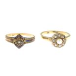 Late 19th century 18ct gold seed pearl and diamond cluster ring,