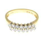 An 18ct gold diamond double-line ring.Total diamond weight 0.50ct,
