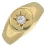 A diamond signet ring.Estimated diamond weight 0.15ct, H-I colour, P1 clarity.