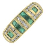An emerald and diamond dress ring.Total diamond weight 0.32ct,