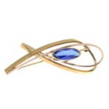 A 1960s 9ct gold blue paste bi-colour brooch.Import marks for Birmingham, 1963.