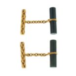 A pair of 18ct gold bloodstone cufflinks.Import marks for 18ct gold, partially indistinct.