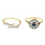 18ct gold diamond and sapphire cluster ring,