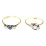 Sapphire and diamond three-stone ring,