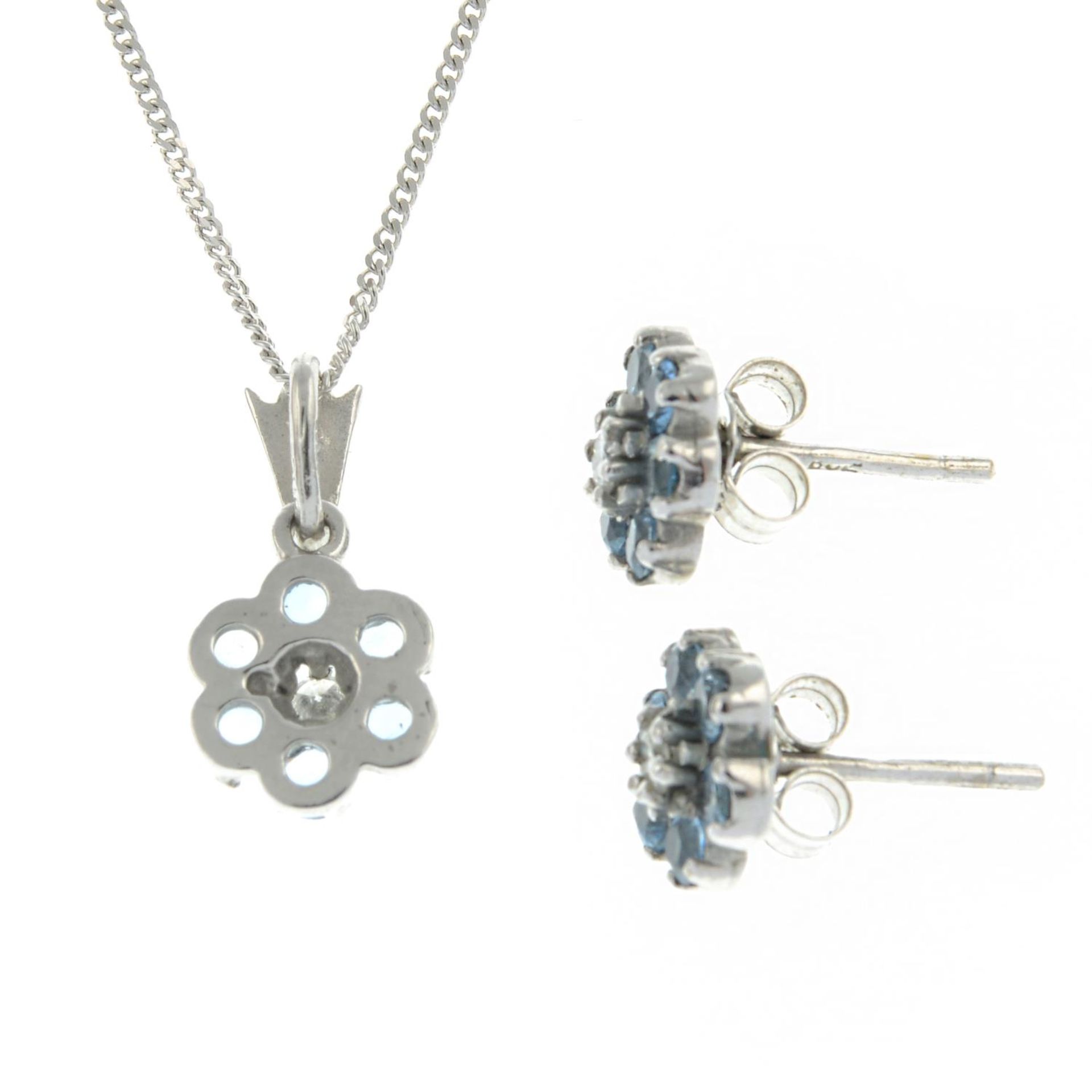 A set of 18ct gold aquamarine and diamond jewellery, - Image 2 of 2