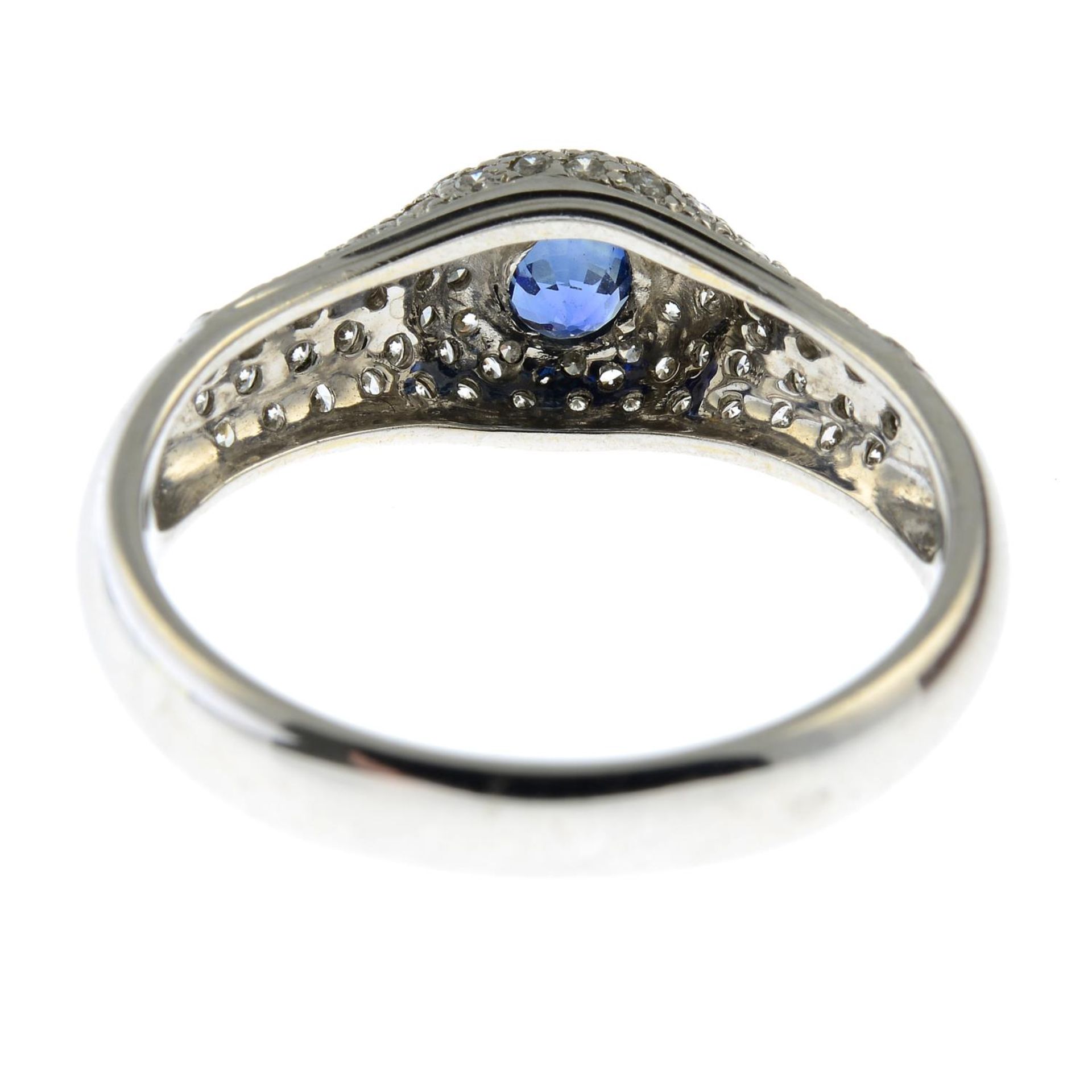 An 18ct gold sapphire and pave-set diamond ring.Estimated total diamond weight 0.50ct.Hallmarks for - Bild 2 aus 2
