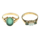 9ct gold opal and emerald three-stone ring,