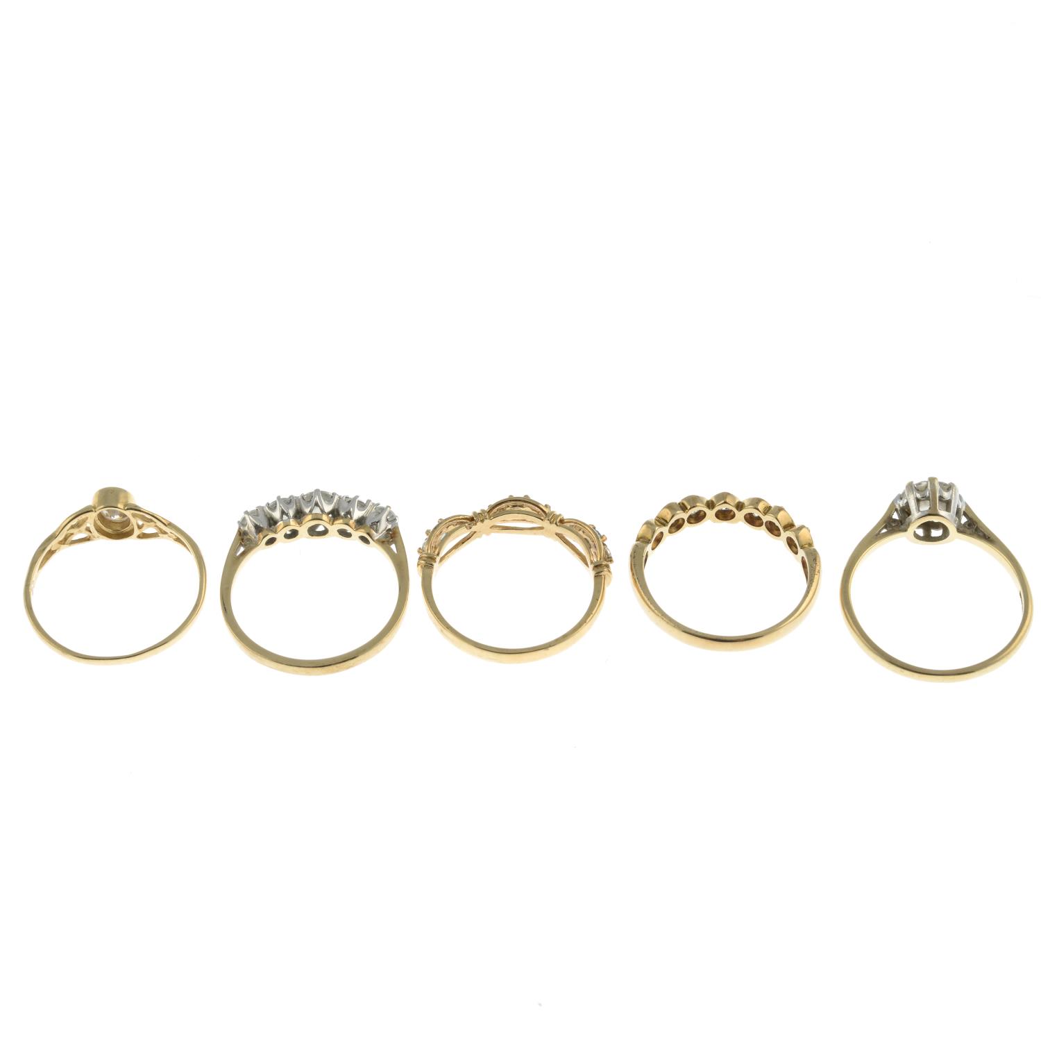 Five 9ct gold cubic zirconia dress rings.Hallmarks for 9ct gold.Ring sizes N1/2 to Q. - Image 2 of 3