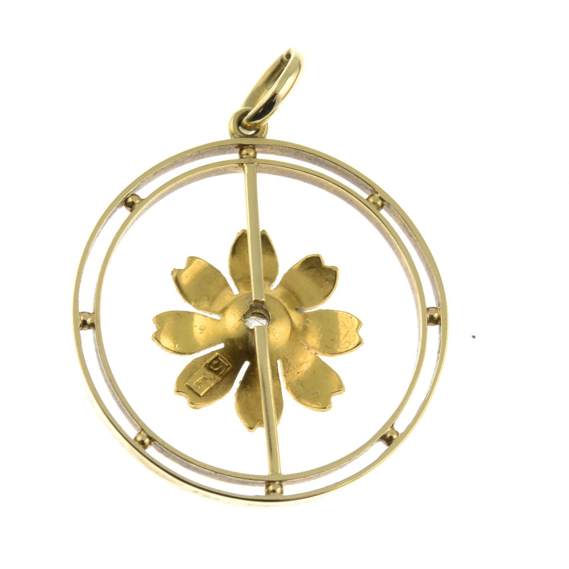 An early 20th century 15ct gold old-cut diamond floral pendant. - Image 2 of 2