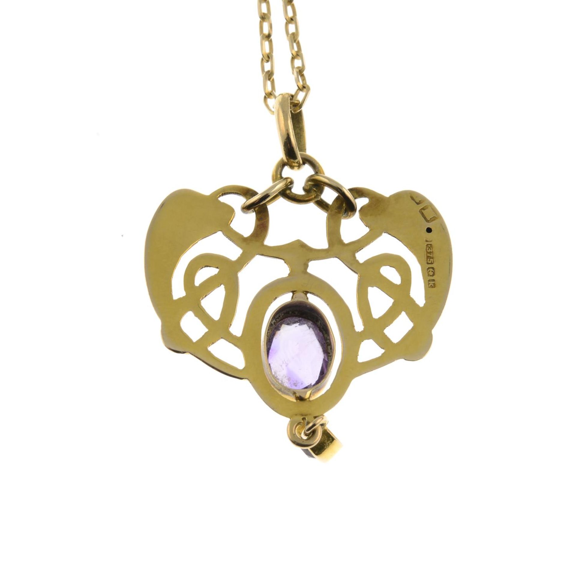 An early 20th century Art Nouveau amethyst pendant, by Henry Matthews, with later chain. - Image 2 of 2