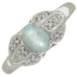 An 18ct gold aquamarine and diamond dress ring.Hallmarks for Birmingham.Ring size L.