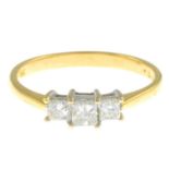 An 18ct gold square-shape diamond three-stone ring.Total diamond weight 0.50ct,