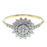 A 9ct gold diamond cluster ring.Estimated total diamond weight 0.60ct.