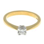 An 18ct gold square-shape diamond single-stone ring.Diamond weight 0.25ct,