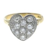 An 18ct gold brilliant-cut diamond heart-shape dress ring.Estimated total diamond weight 0.60ct,
