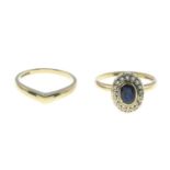 9ct gold sapphire and diamond cluster ring,