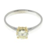 An 18ct gold brilliant-cut 'yellow' diamond single-stone ring.Diamond weight 0.68ct,