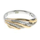 An 18ct gold brilliant-cut diamond bi-colour dress ring.Total diamond weight 0.17ct,