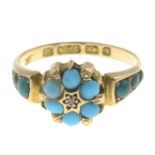 A mid Victorian 15ct gold turquoise ring.One turquoise deficient.