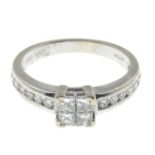 An 18ct gold square-shape diamond dress ring,