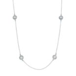 A trace-link necklace, with grooved diamond disc spacers.Estimated total diamond weight 0.55ct.