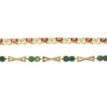 9ct gold emerald bracelet, hallmarks for 9ct gold, length 20.2cms, 8.7gms.