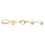 9ct gold opal single-stone ring, hallmarks for 9ct gold, ring size N, 1.6gms.
