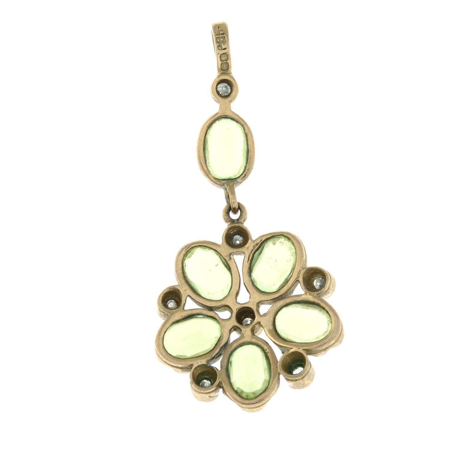 A gold peridot and diamond cluster pendant. - Image 2 of 2