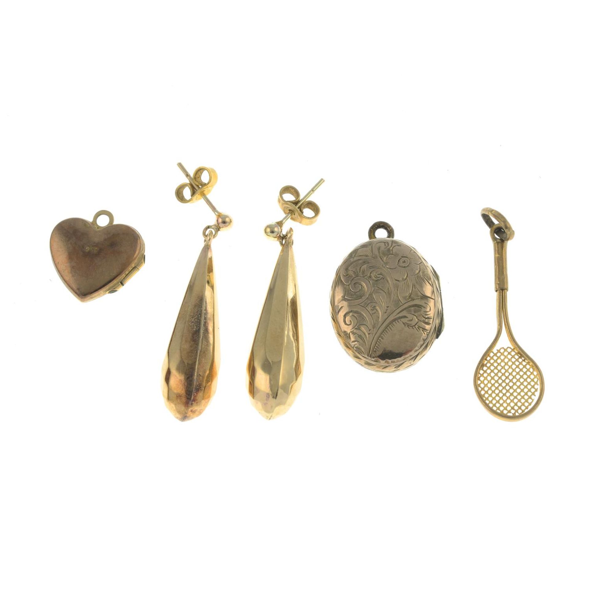 Heart-shape locket, stamped 9CT, length 1.5cms, 1gm.Oval locket, length 2.4cms, 1.9gms. - Image 2 of 2