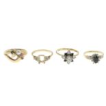 9ct gold sapphire and diamond ring, hallmarks for 9ct gold, ring size J1/2, 2gms.